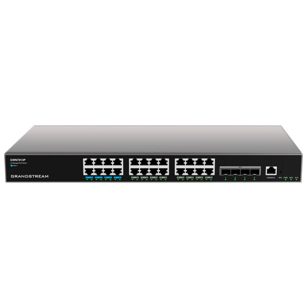 Commutateur réseau PoE géré de couche 3 d'entreprise Grandstream GWN7813P, 24 x GigE, 4 x SFP+