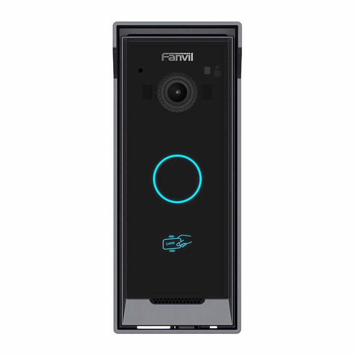 Front view showing the 2MP HDR camera, backlit speed-dial button, and RFID reader area on Fanvil i60.