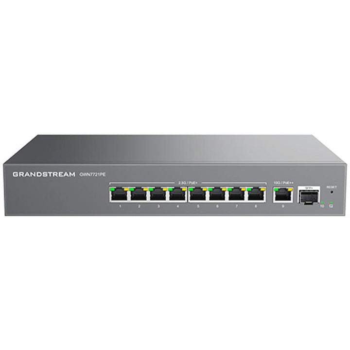 Grandstream GWN7721PE 8-Port 2.5G PoE+ and 10G PoE++ L2-Lite Managed Switch - Front View.