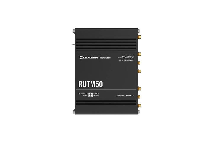 Teltonika RUTM50 5G cellular router with 3.4 Gbps speed and advanced redundancy features.