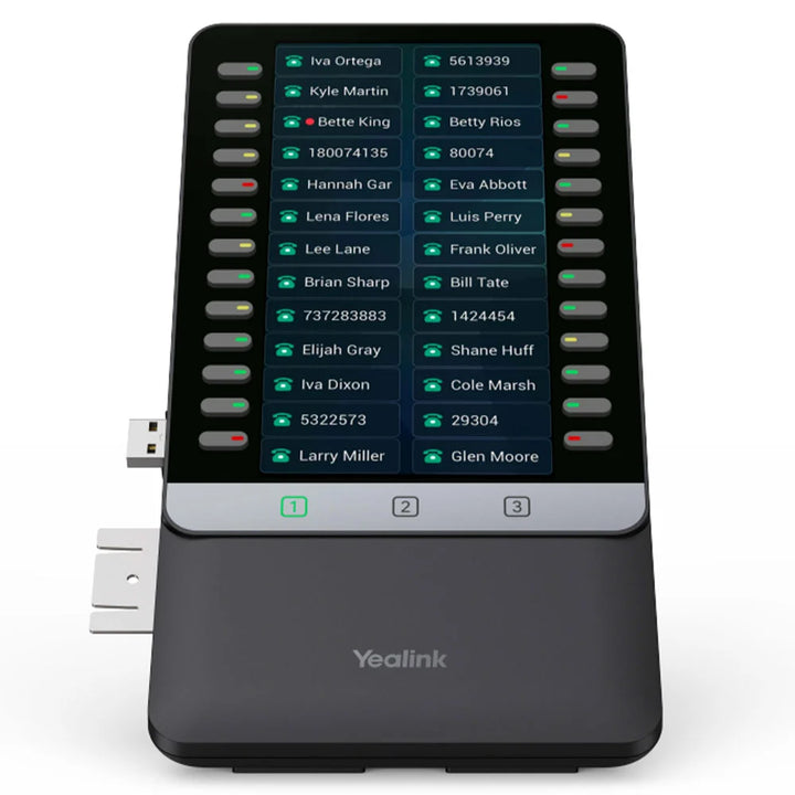 Yealink EXP55 Expansion Module with 4.3" color screen and 20 programmable keys, showing BLF status lights.