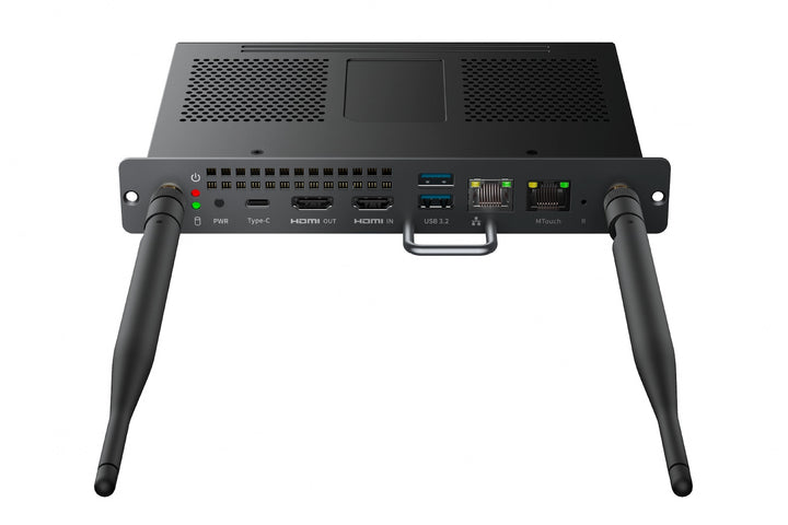Front connectivity panel of Yealink MCore-OPS-G2 OPS compute module with Wi-Fi antennas.
