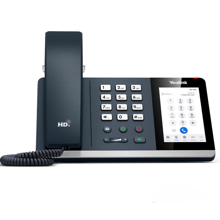 Yealink MP54 E2 Zoom Edition desktop IP phone featuring a 4-inch color touchscreen, Wi-Fi 6, and HD audio technology.