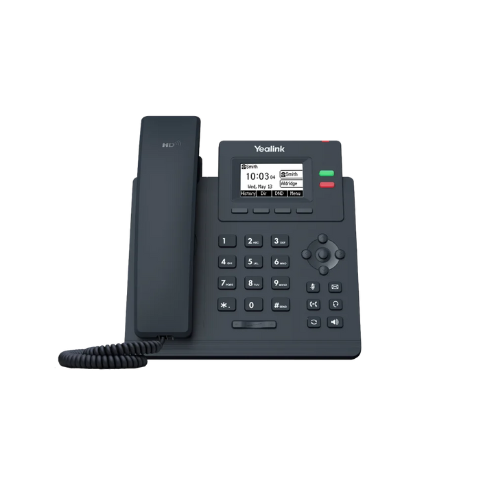 Front view of Yealink SIP-T31P Entry-Level IP Phone with 2-port 10/100M switch and PoE support.