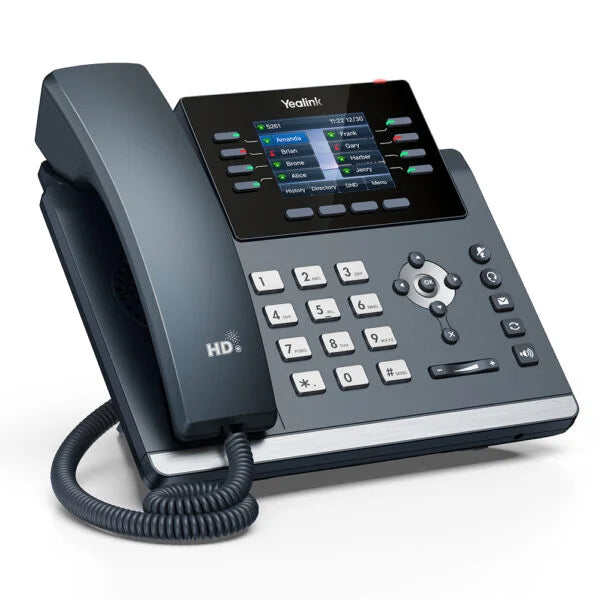 Yealink SIP-T44W 12-line IP phone, showing the built-in Wi-Fi and Bluetooth for clean, wireless connectivity.