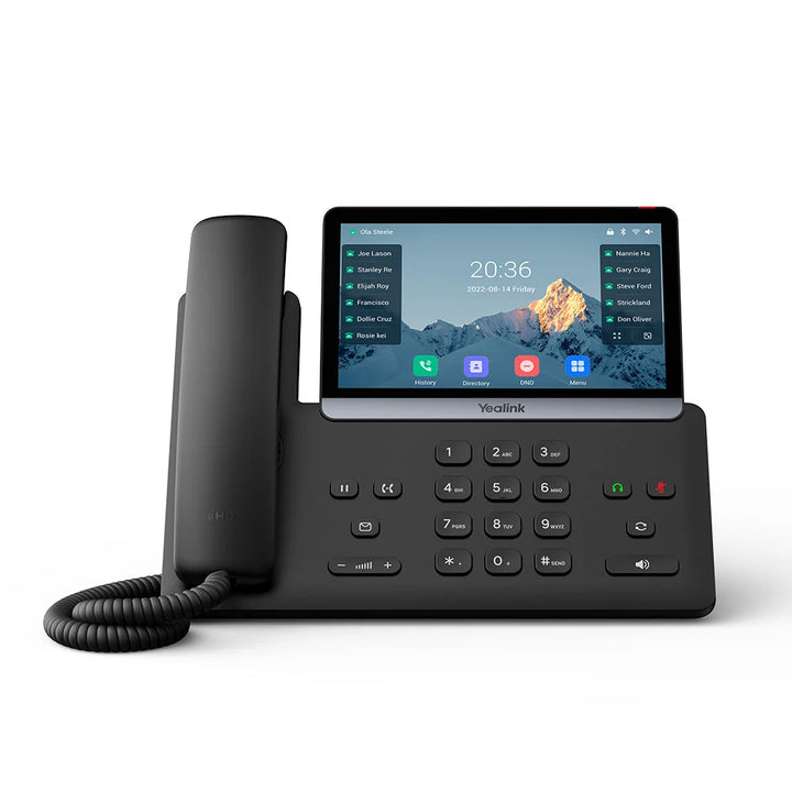 Yealink SIP-T77U 20-line executive IP phone, showing the large 7-inch adjustable color touch screen and sleek design.