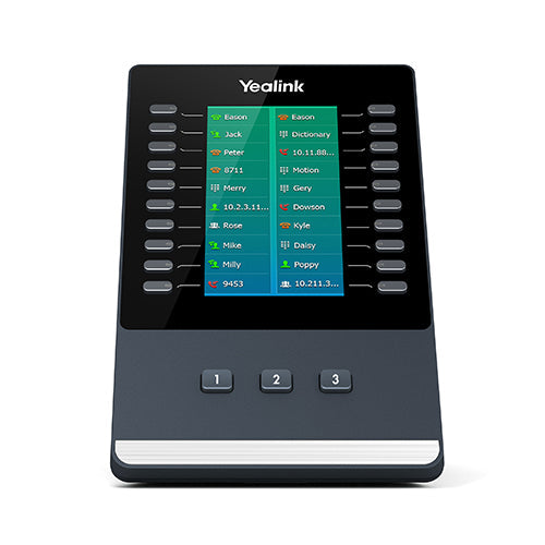 VoIP accessories including an EHS headset adapter, expansion module, power adapter, and wall mount.