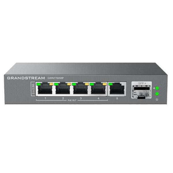 Commutateur Multi-Gigabit non géré Grandstream GWN7700MP 2.5 avec 5 ports 2.5 GigE (4 x PoE), 1 port SFP+