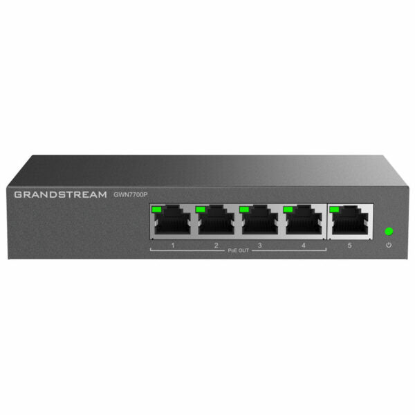 Commutateur PoE non géré de couche 2 Grandstream GWN7700P, 5 x GigE (4 x PoE), Boîtier métallique
