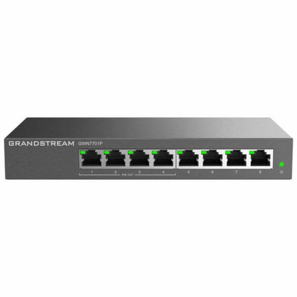 Switch PoE non manageable de couche 2 Grandstream GWN7701P, 8 x GigE (4 x PoE), Boîtier métallique