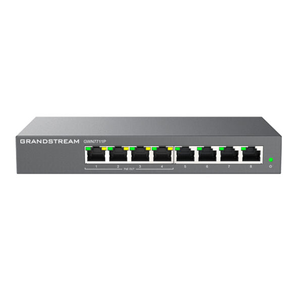 Commutateur administrable Grandstream GWN7711P, Layer 2-Lite, 8 x GigE, 4 x PoE/PoE+ ou mode de sortie +24 VDC