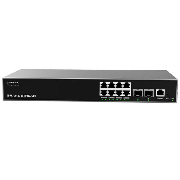 Switch réseau PoE géré de couche 3 Grandstream GWN7811P Enterprise, 8 x GigE, 2 x SFP+