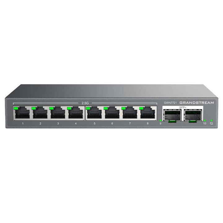 Grandstream GWN7721 Multi-Gigabit Layer 2-Lite Managed Switch from Voicedepot with 8 2.5Gbps ports and 2 10Gbps SFP+ ports.