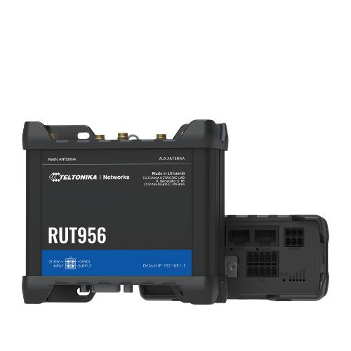 Teltonika RUT956 industrial 4G LTE cellular router with dual SIM and auto-failover.