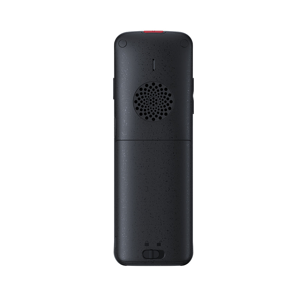 Yealink AX86R portable rugged Wi-Fi 6 IP phone with 2.4-inch color screen and IP67 protection showing the locked battery cover and noise cancellation mic on the back.