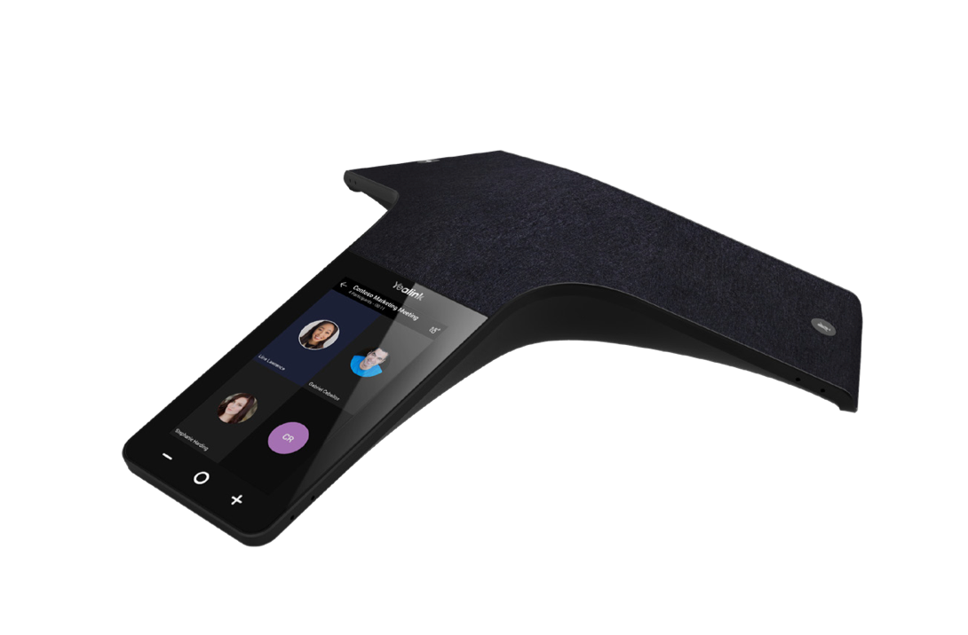 Close-up of the Yealink CP965 touch screen showing the Microsoft Teams interface on Android 11.