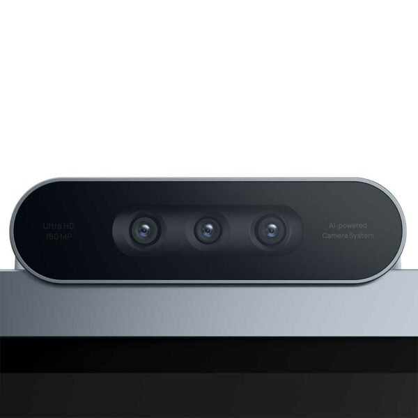 Yealink MeetingBoard 65 Pro All-in-One 4K collaboration display featuring the Triple-Eye 50MP camera system, certified for Microsoft Teams and Zoom.