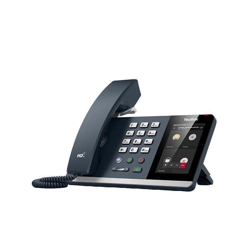 Yealink MP54 Microsoft Teams desk phone highlighting the 4-inch 480×800 capacitive LCD touch screen.