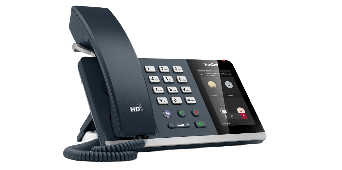 Yealink MP54 Teams IP Phone showing HD Hearing aid compatible (HAC) handset/magnet handset.