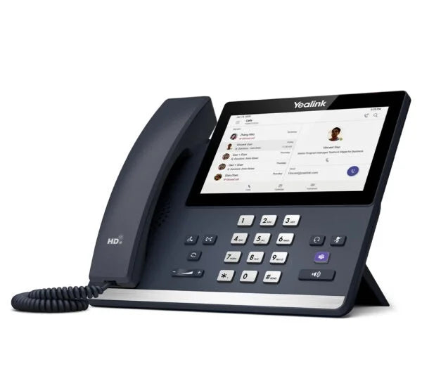 Yealink MP56 E2 Teams IP Phone show the native Microsoft Teams user interface and meeting controls.