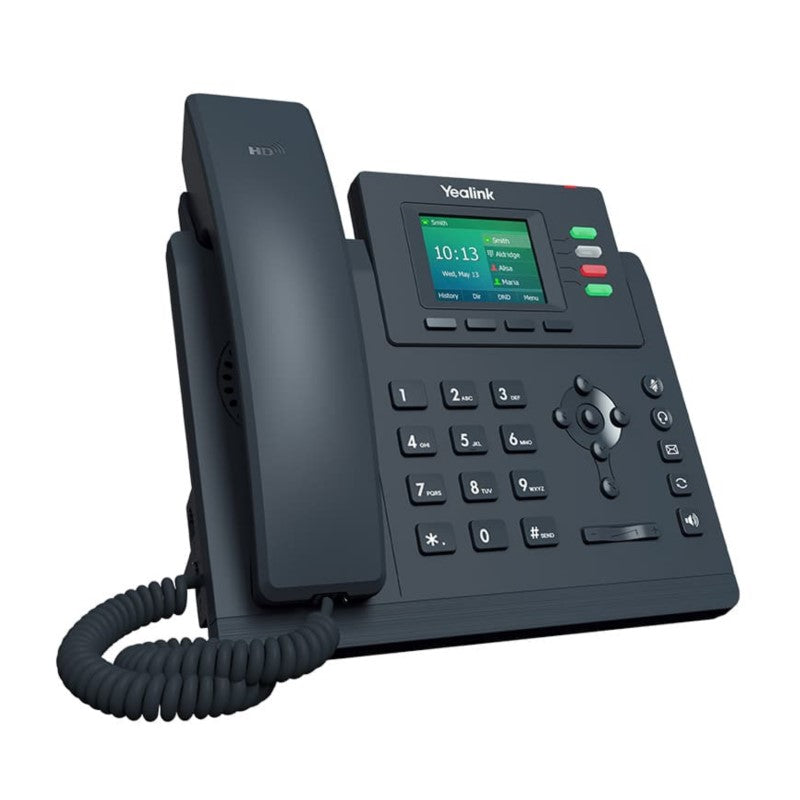 Yealink SIP-T33G IP Phone with 2.4-inch color display, 4 SIP accounts, HD Voice, dual Gigabit Ethernet ports, and PoE support