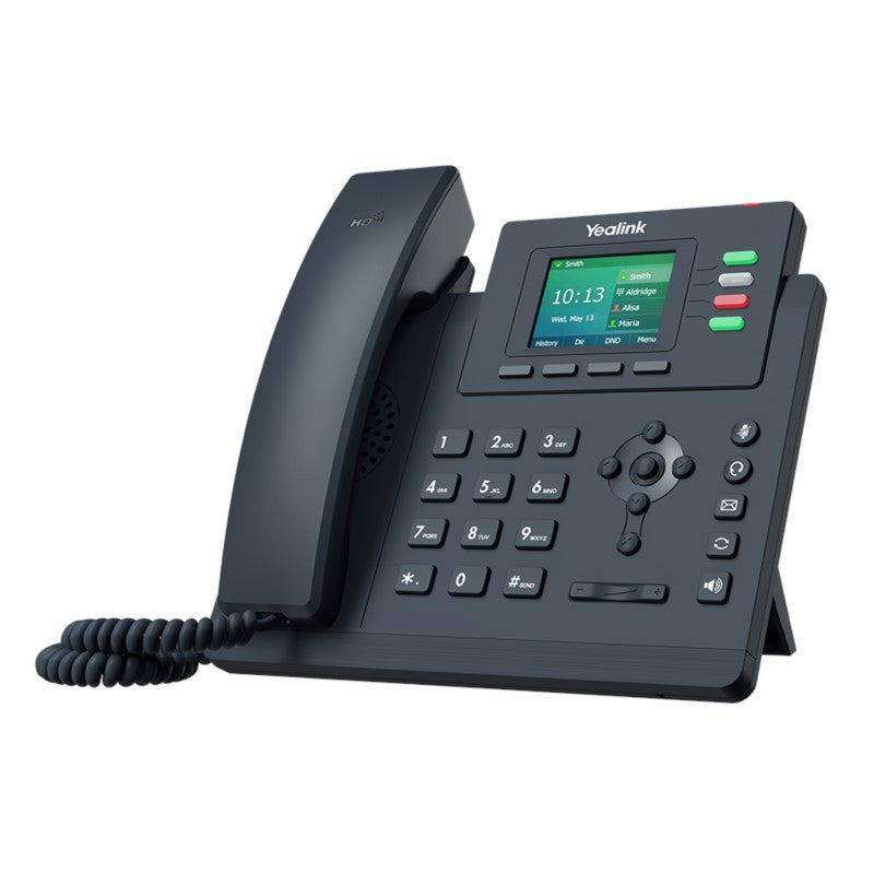 Yealink SIP-T33G IP Phone with 2.4-inch color display, 4 SIP accounts, HD Voice, dual Gigabit Ethernet ports, and PoE support