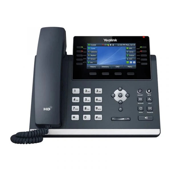 Front view of Yealink SIP-T46U IP Phone showing 4.3-inch color screen and line/function keys.