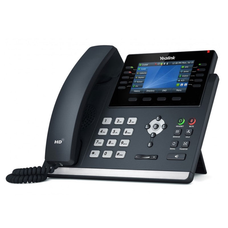 Right view of Yealink SIP-T46U IP Phone with desk stand attached showing 4.3-inch color screen 