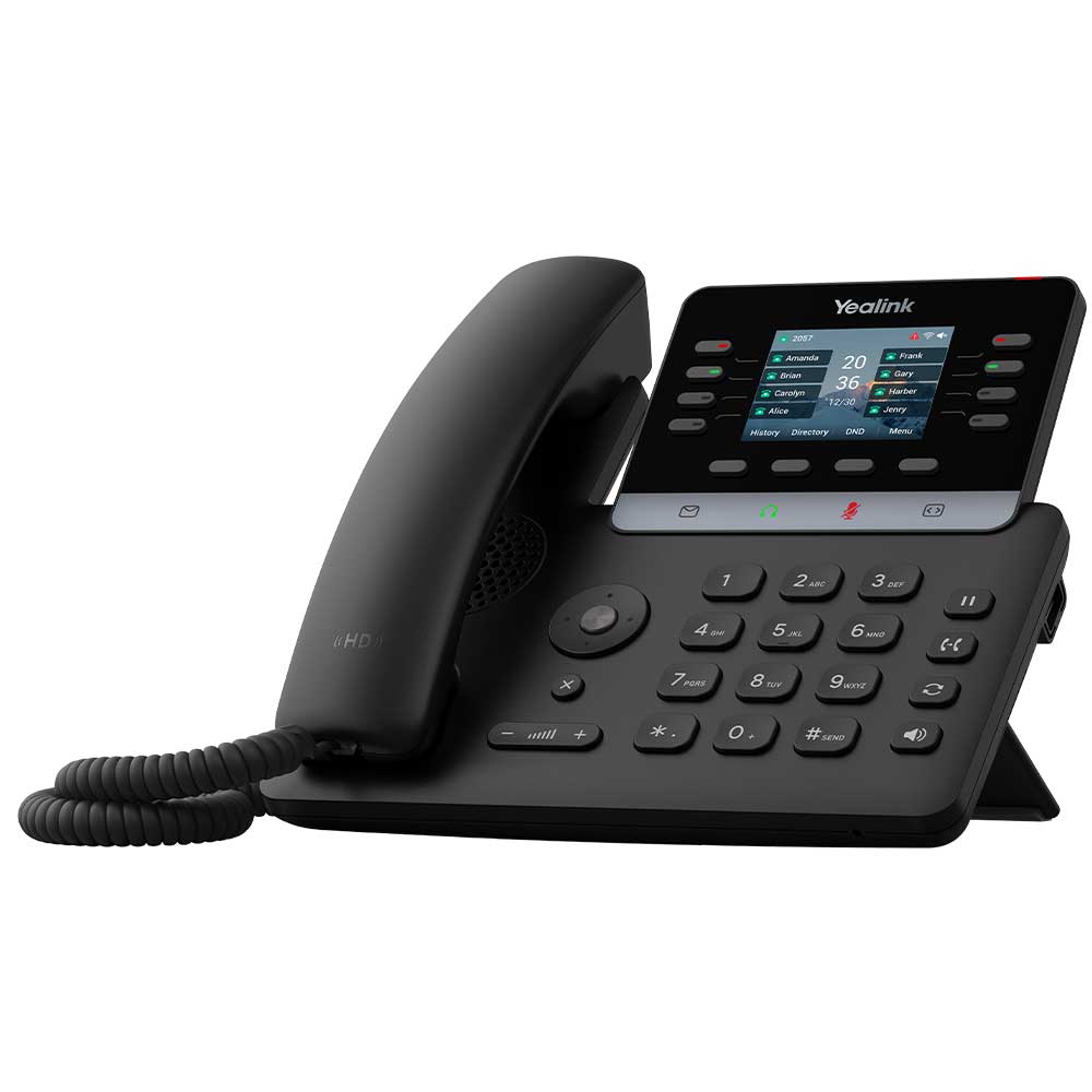 Yealink SIP-T73U IP phone with 2.8-inch color display showing 4 touch buttons: message, headset, mute, pagination.