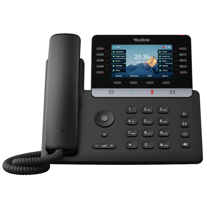 Yealink SIP-T74W 16-line IP phone, showing the 4.3-inch color display and built-in Wi-Fi 6 capability for wireless deployment.