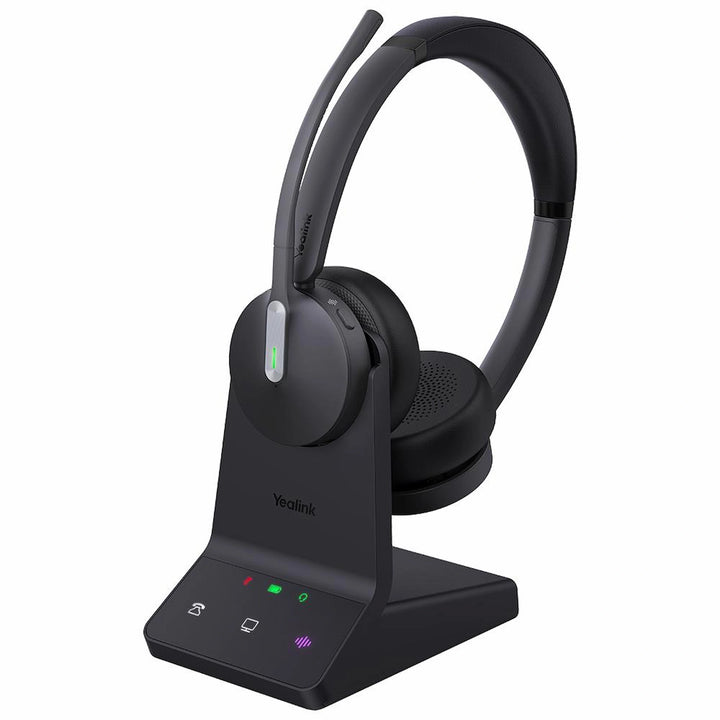 Yealink WH64 Dual UC stereo wireless headset with hybrid Bluetooth and DECT connectivity for professional office use.